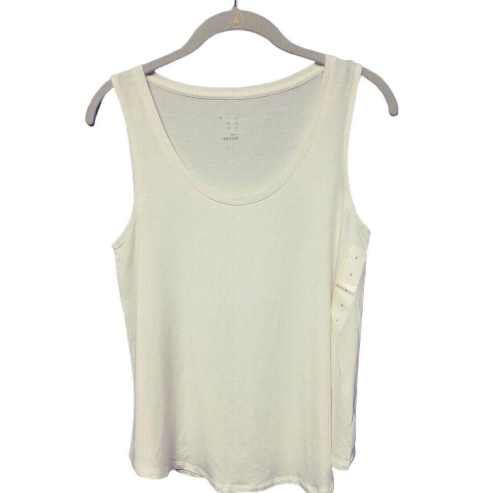 Womens Basic Layering White Tank Top Ivory Stretch Scoop Neck Knit Casual Tee